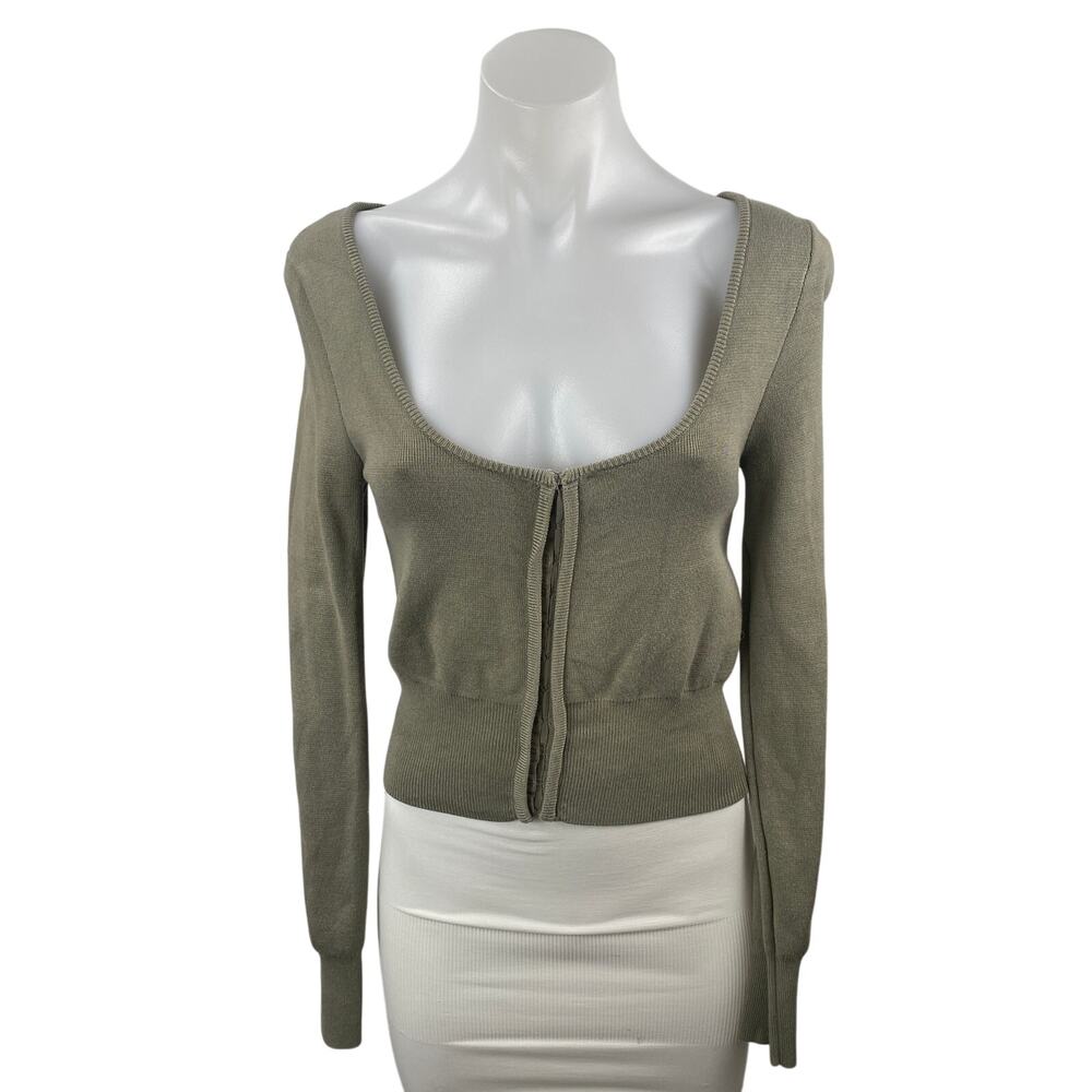 Abercrombie & Fitch Green Long Sleeve Rib Knit Scoop Full Zip Cardigan Sweater S